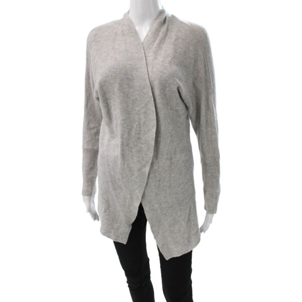 Tahari Womens Cardigan Gray Collared Long Sleeve 100% Cashmere Size S